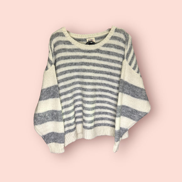 Grey and White Striped Sweater