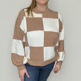 Checkered Ribbed Knit Sweater
