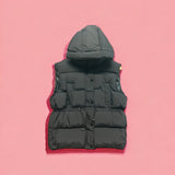 Black Puff Hoodie Vest