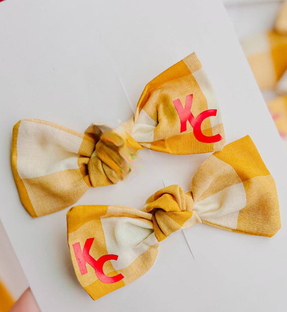 Yellow Plaid Knot Bow Pigtails