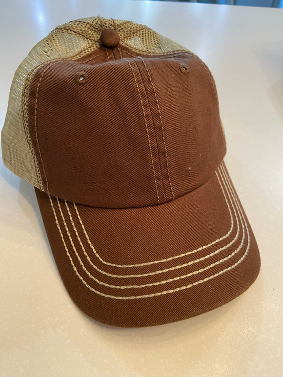 Distressed brown hat