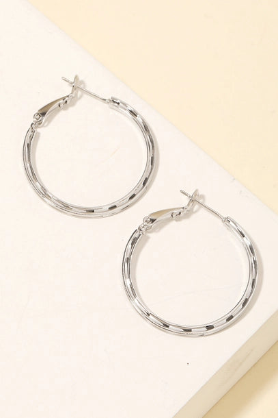 Silver Metallic Textured Hoop Earrings