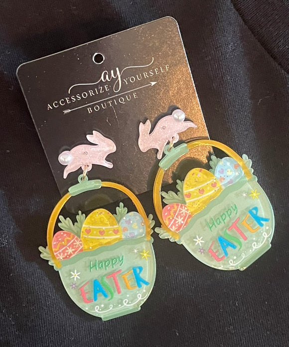 Happy Easter Egg Basket Earrings