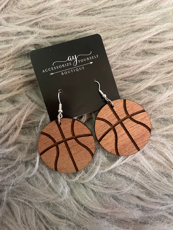 Wood Basketball Earrings
