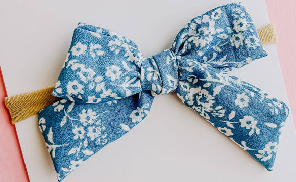 Blue Floral Medium Nylon Headband