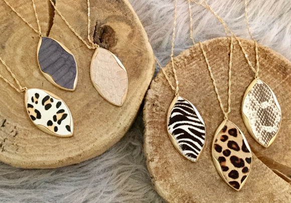 Leather Animal Print Pendant Necklace