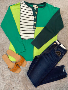 Green Color Block Top