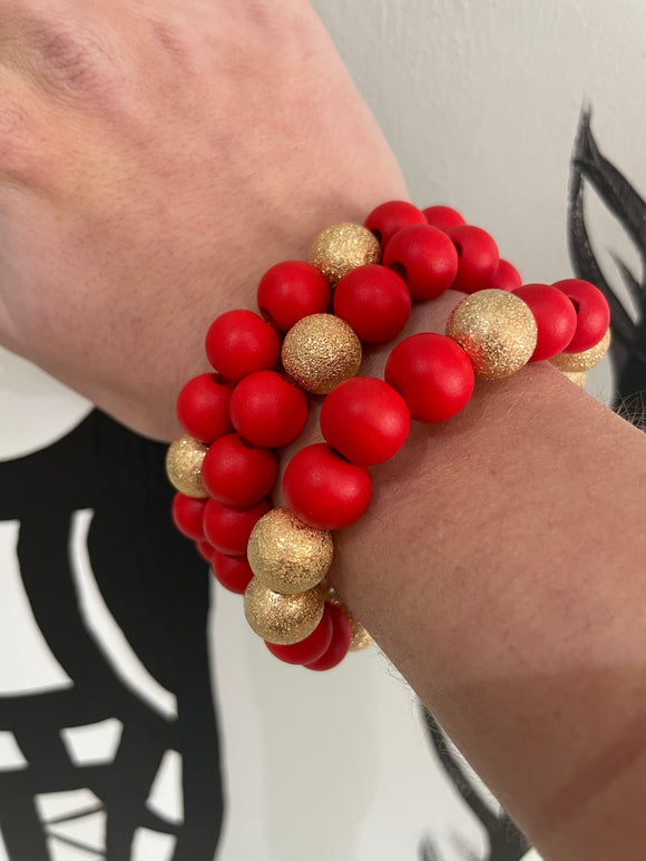 Red and Gold Ball Bracelet Set