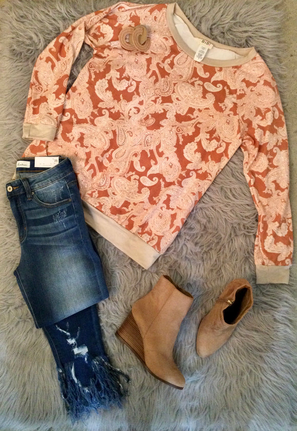 Paisley Rust Long Sleeve Top