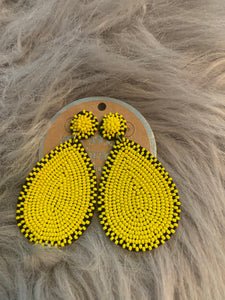 Yellow Beaded Dangle Earrings